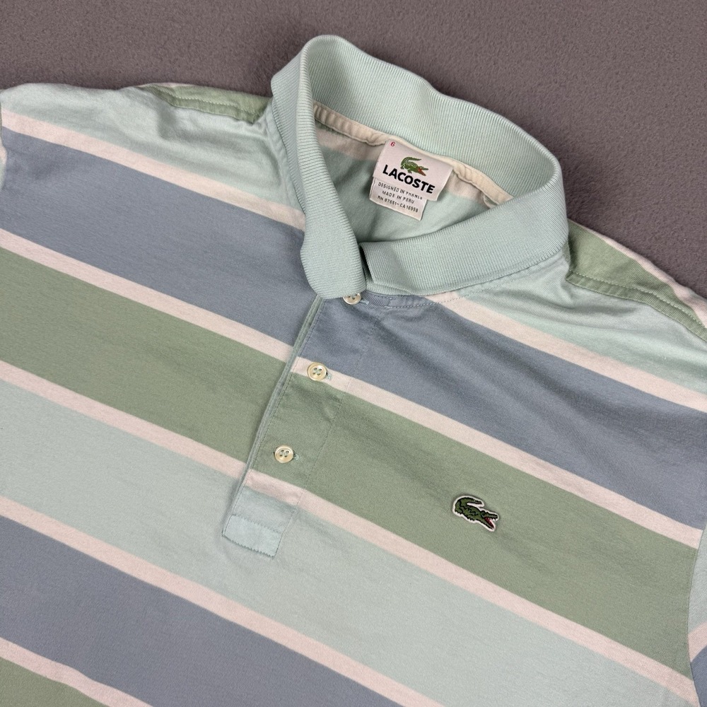 Lacoste Polo Shirt Mens XL FR‎ 6 Green Stripe Blue Sleeve Alligator Crocodile